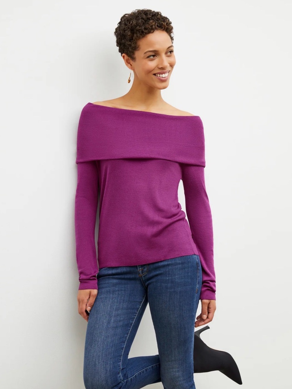 NWT MM Lafleur Small Dae Top Purple Jasper Off Shoulder 100% Silk Jersey Evening